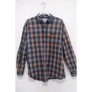 Carhartt XL Plaid Button Down Shirt 100% Cotton Blue Orange Long Sleeve Workwear
